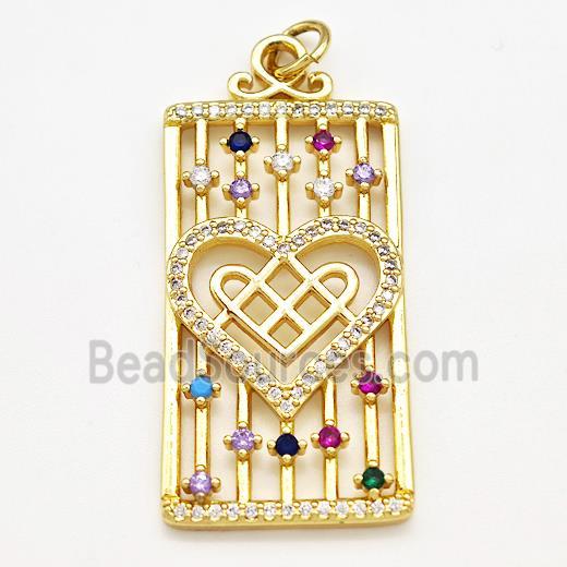 Copper Rectangle Pendant Pave Zircon Heart Gold Plated