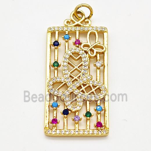 Copper Rectangle Pendant Pave Zircon Butterfly Gold Plated