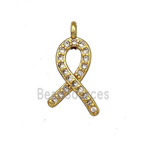 Awareness Ribbon Charms Copper Pendant Micro Pave Zirconia Gold Plated