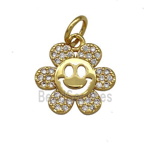 Sunflower Charms Copper Pendant Micro Pave Zirconia Gold Plated