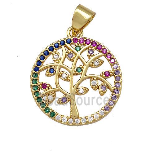 Tree Of Life Copper Pendant Pave Zirconia Gold Plated