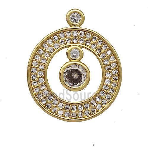 Copper Circle Pendant Pave Zircon Gold Plated