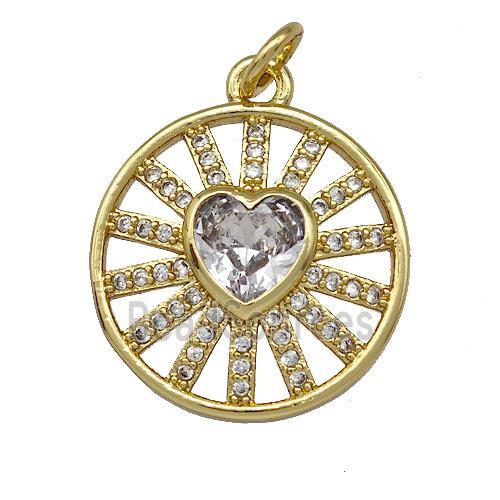 Copper Circle Heart Pendant Pave Zircon Gold Plated