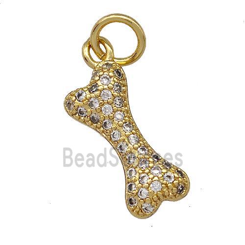 Dog Bone Charms Copper Pendant Micro Pave Zirconia Gold Plated