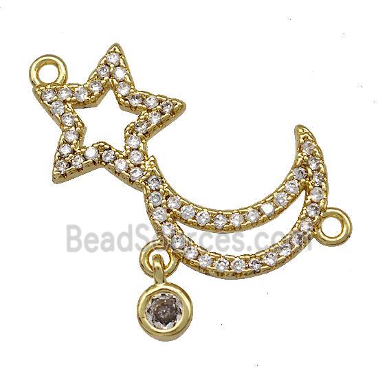 Copper Moon Star Pendant Pave Zircon Gold Plated