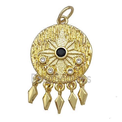 Dream Catcher Charms Copper Circle Pendant Pave Zircon Gold Plated