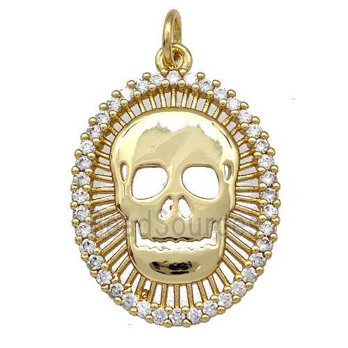 Skull Charms Copper Pendant Micro Pave Zirconia Gold Plated