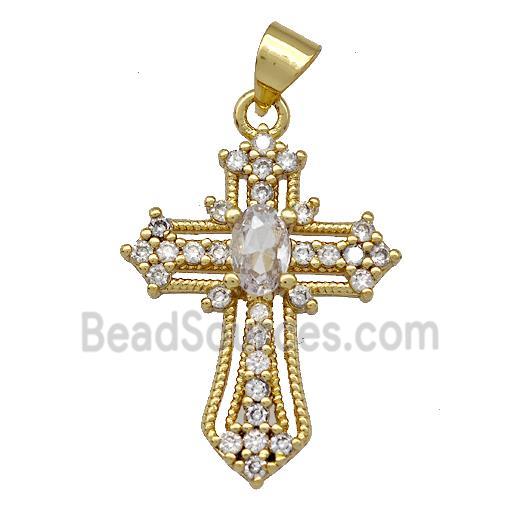 Copper Cross Pendant Micro Pave Zirconia Gold Plated