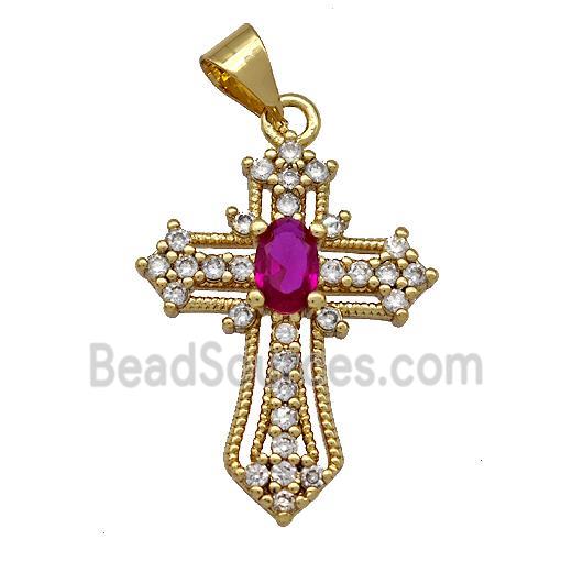 Copper Cross Pendant Micro Pave Zirconia Gold Plated