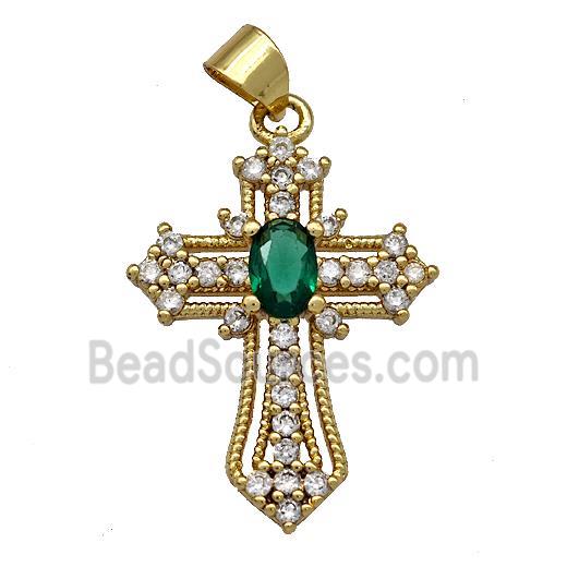 Copper Cross Pendant Micro Pave Zirconia Gold Plated