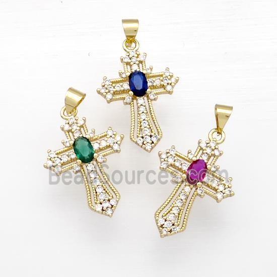 Copper Cross Pendant Micro Pave Zirconia Gold Plated Mixed