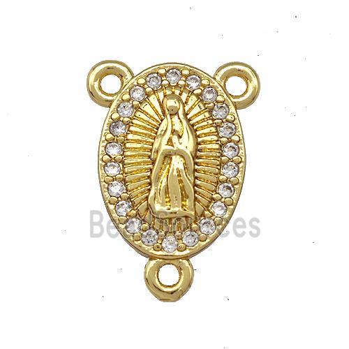 Virgin Mary Charms Copper Oval Pendant Pave Zircon 3loops Gold Plated