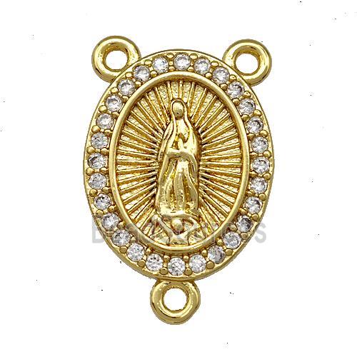 Virgin Mary Charms Copper Oval Pendant Pave Zircon 3loops Gold Plated