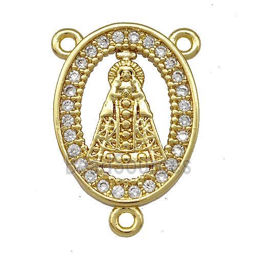 Pope Charms Copper Oval Pendant Pave Zircon 3loops Gold Plated