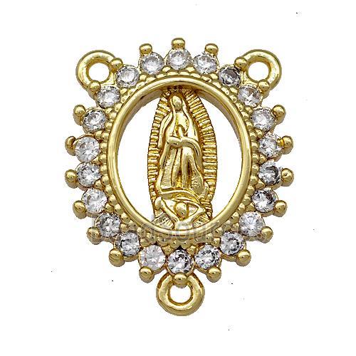 Virgin Mary Charms Copper Oval Pendant Pave Zircon 3loops Gold Plated