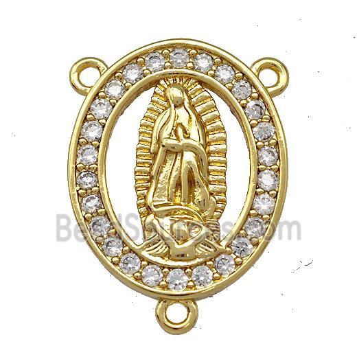 Virgin Mary Charms Copper Oval Pendant Pave Zircon 3loops Gold Plated