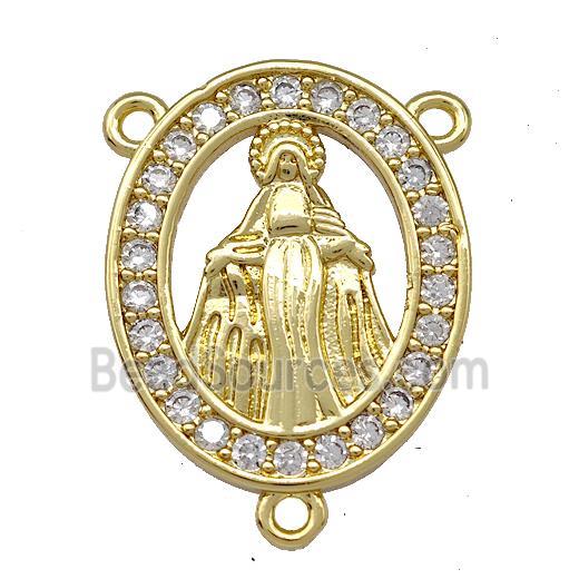 Virgin Mary Charms Copper Oval Pendant Pave Zircon 3loops Gold Plated