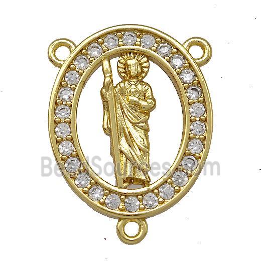 Jesus Charms Copper Oval Pendant Pave Zircon 3loops Gold Plated