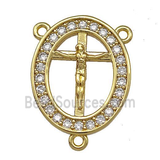 Jesus Charms Copper Oval Crucifix Cross Pendant Pave Zircon 3loops Gold Plated