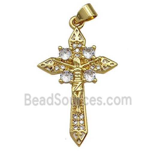 Jesus Charms Copper Cross Pendant Pave Zircon Gold Plated