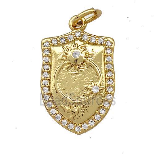 Shield Charms Copper Pendant Pave Zircon Sun Star Gold Plated