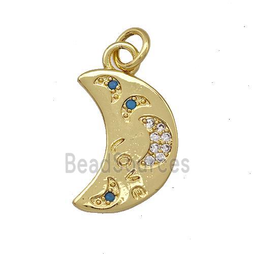 Copper Moon Pendant Micro Pave Zirconia Gold Plated