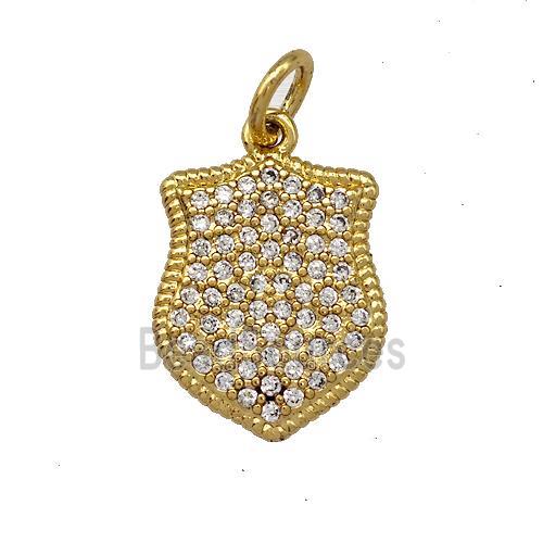 Copper Shield Pendant Pave Zirconia Gold Plated