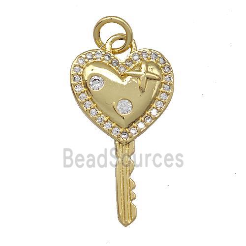 Copper Key Charms Pendant Pave Zirconia Gold Plated