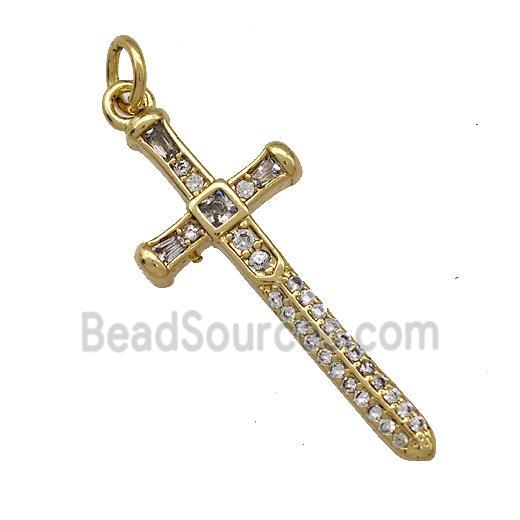 Copper Sword Pendant Pave Zircon Gold Plated