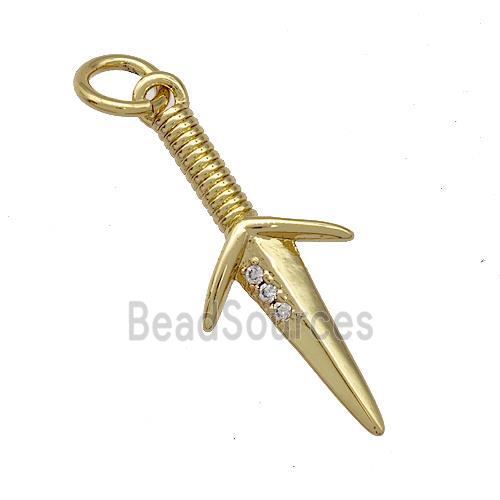 Copper Dagger Pendant Pave Zircon Gold Plated