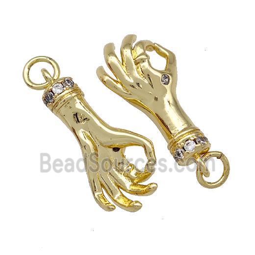 Copper Hand Pendant Pave Zirconia OK-Sign Gold Plated