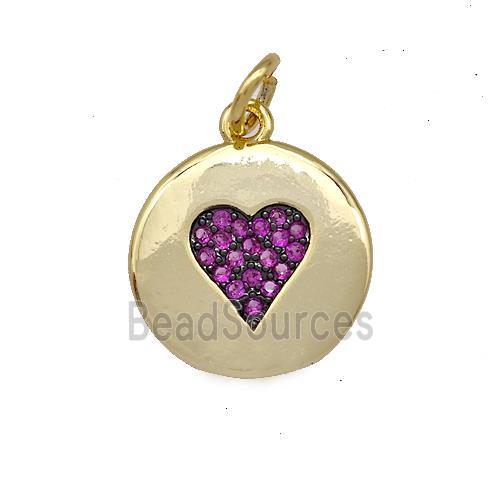 Copper Heart Charms Pendant Pave Zircon Circle Gold Plated