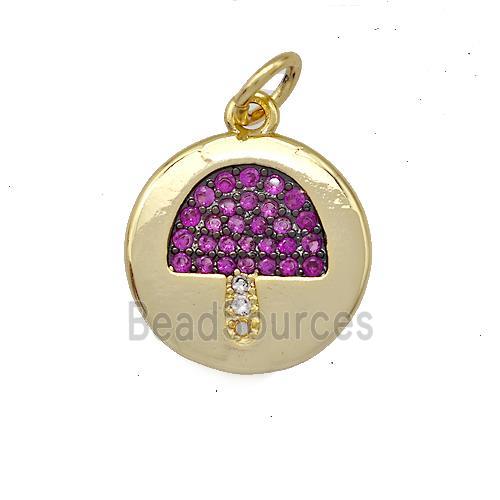 Copper Mushroom Charms Pendant Pave Zircon Circle Gold Plated