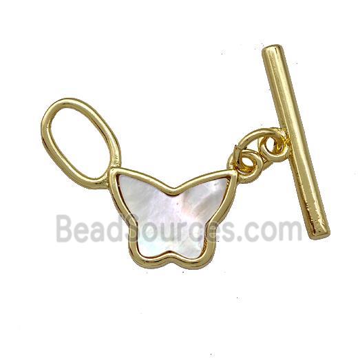 Copper Toggle Clasp Pave Shell Butterfly Gold Plated