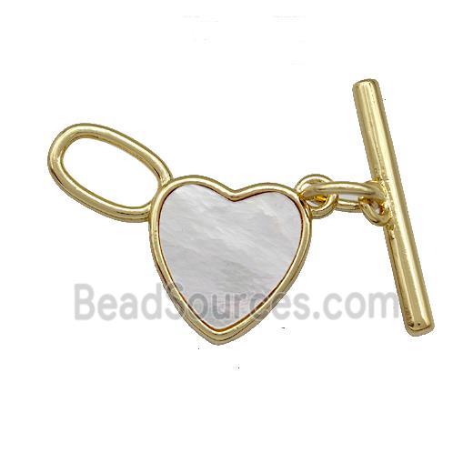 Copper Toggle Clasp Pave Shell Heart Gold Plated