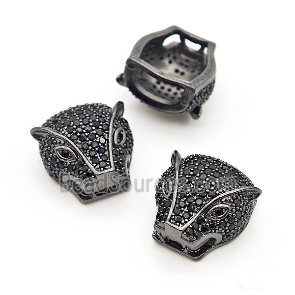 Copper Leopard Head Beads Pave Zircon Black Plated