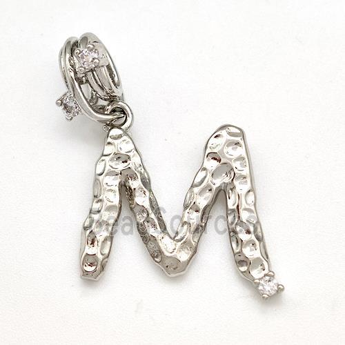 Copper Letter-M Pendant Pave Zircon Platinum Plated