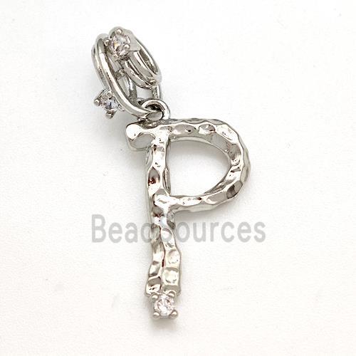 Copper Letter-P Pendant Pave Zircon Platinum Plated