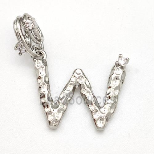 Copper Letter-W Pendant Pave Zircon Platinum Plated