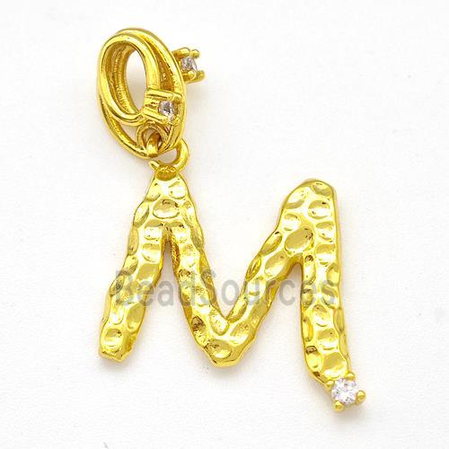 Copper Letter-M Pendant Pave Zircon Gold Plated