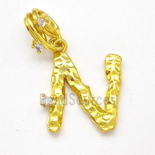 Copper Letter-N Pendant Pave Zircon Gold Plated