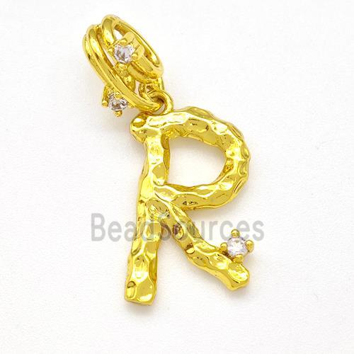 Copper Letter-R Pendant Pave Zircon Gold Plated