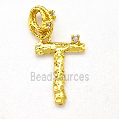 Copper Letter-T Pendant Pave Zircon Gold Plated