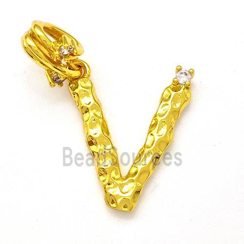 Copper Letter-V Pendant Pave Zircon Gold Plated