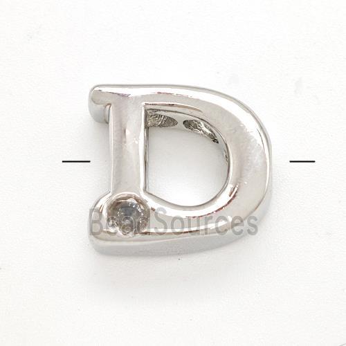 Copper Letter-D Beads Pave Zircon Platinum Plated