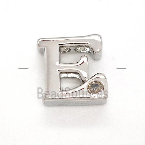 Copper Letter-E Beads Pave Zircon Platinum Plated