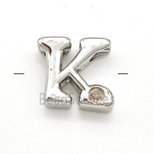 Copper Letter-K Beads Pave Zircon Platinum Plated