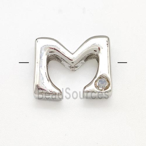 Copper Letter-M Beads Pave Zircon Platinum Plated