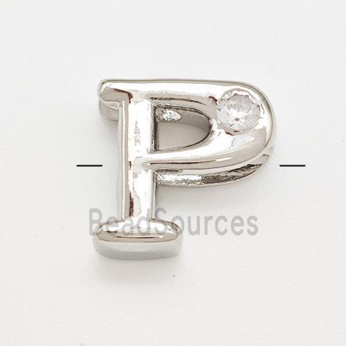 Copper Letter-P Beads Pave Zircon Platinum Plated