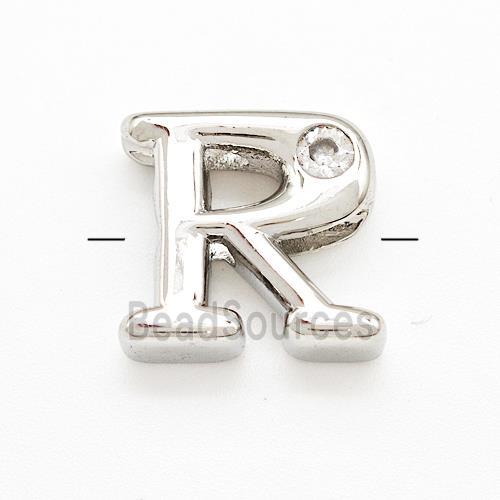 Copper Letter-R Beads Pave Zircon Platinum Plated